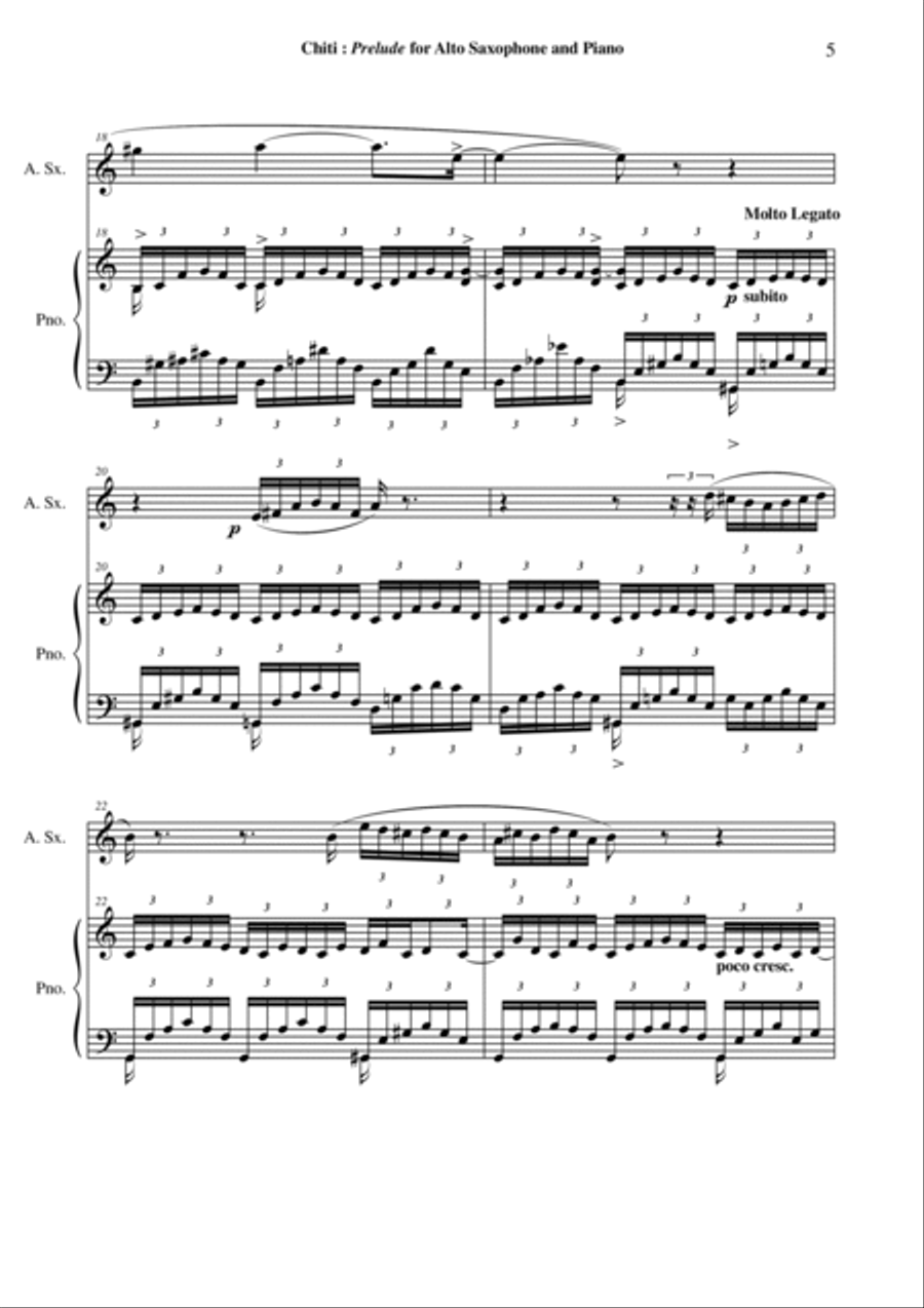 Gian Paolo Chiti: Prelude for alto saxophone and piano Woodwind Duet scores gallery preview page 5