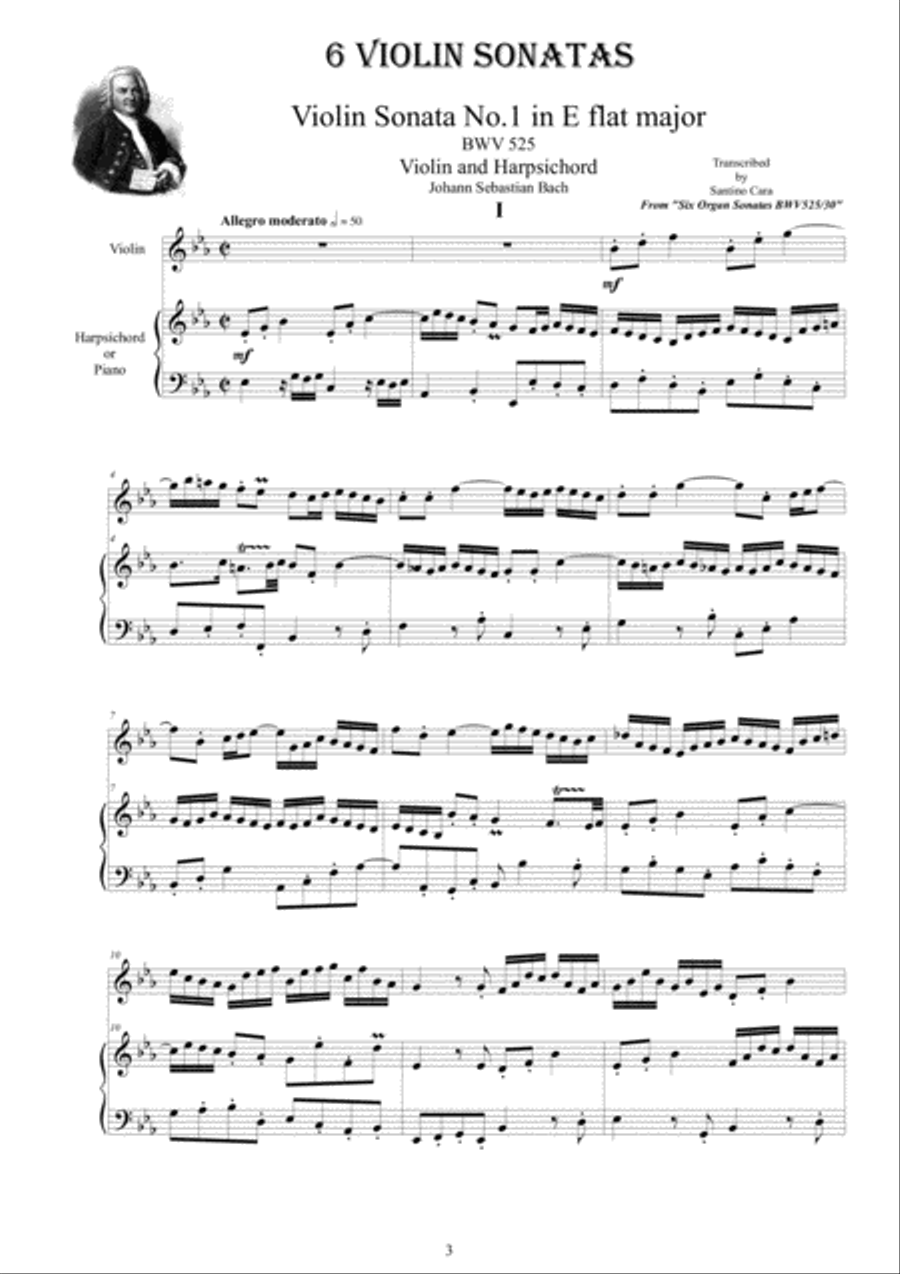 Bach - 6 Violin Sonatas BWV 525-530 for Violin and Harpsichord or Piano - Scores and Part String Duet scores gallery preview page 3