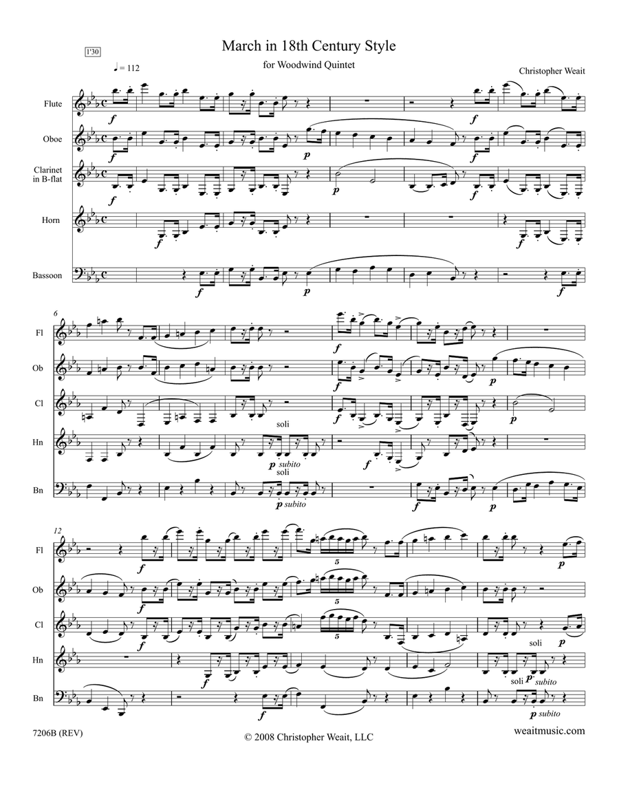 March in 18th Century Style for wind quintet (1’30) Woodwind Quintet scores gallery preview page 2