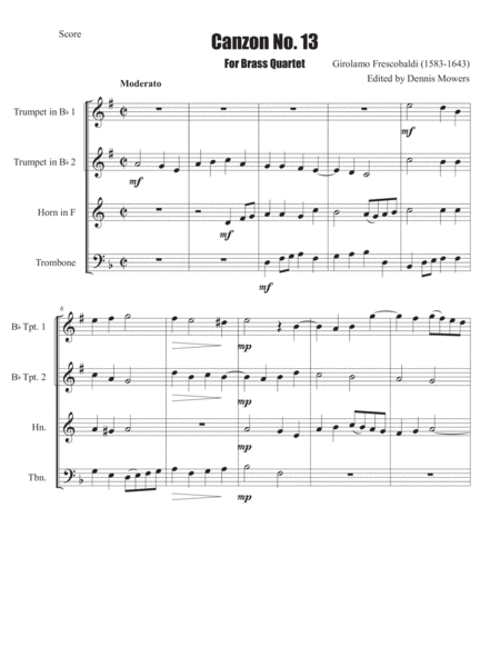 "Canzon No. 13" for Brass Quartet - Girolamo Frescobaldi image number null