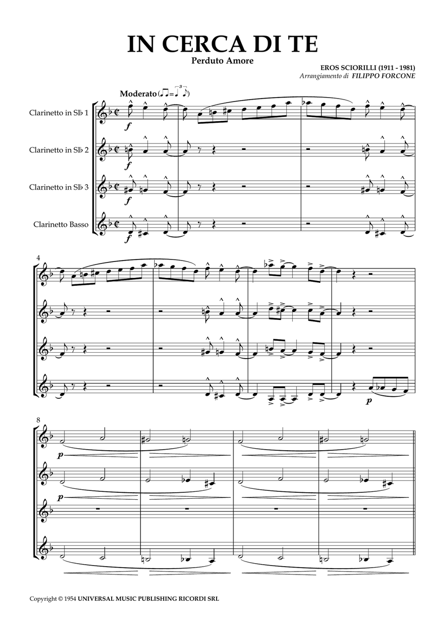 In Cerca Di Te Clarinet Quartet scores gallery preview page 2