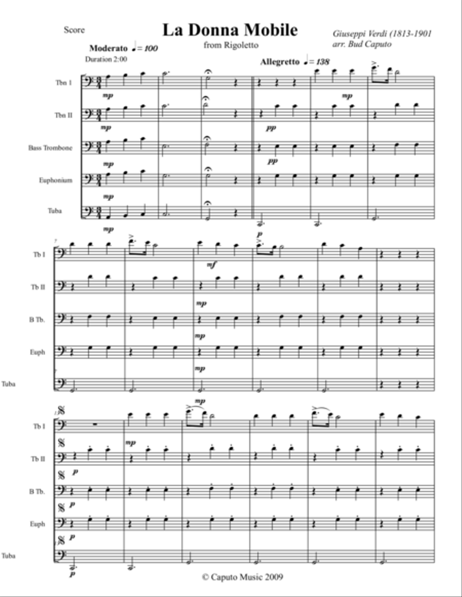 Low Brass-Three Famous Opera Arias-Score Brass Ensemble scores gallery preview page 1