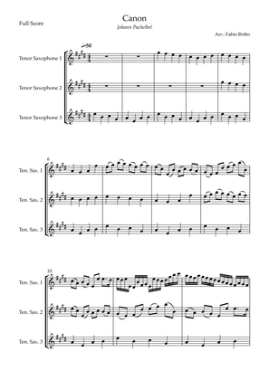 Canon - Johann Pachelbel (Wedding/Reduced Version) for Tenor Saxophone Trio