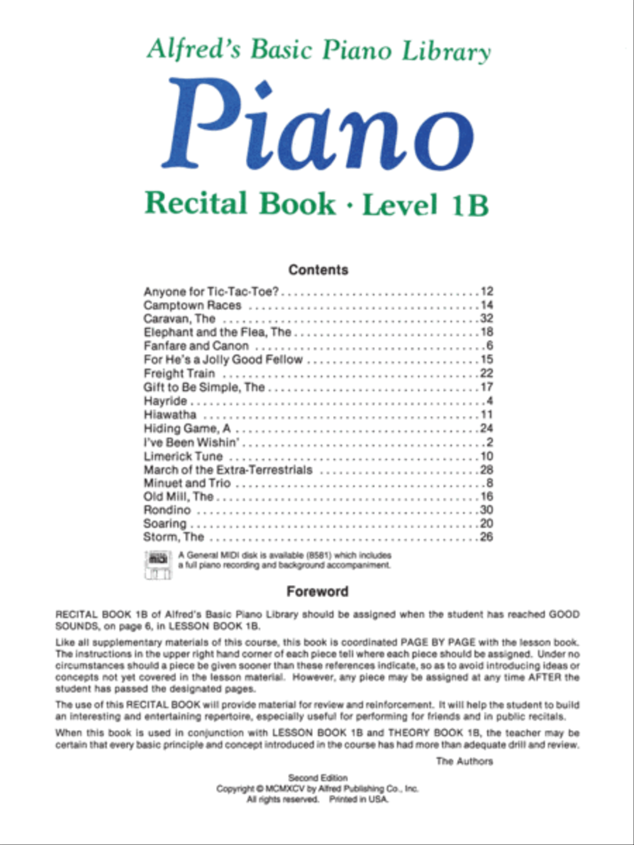 Alfred's Basic Piano Course Recital Book, Level 1B Piano Method scores gallery preview page 2