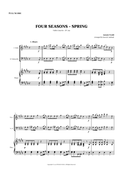 TRIO - Four Seasons Spring (Allegro) for VIOLIN, CELLO and PIANO - E Major image number null
