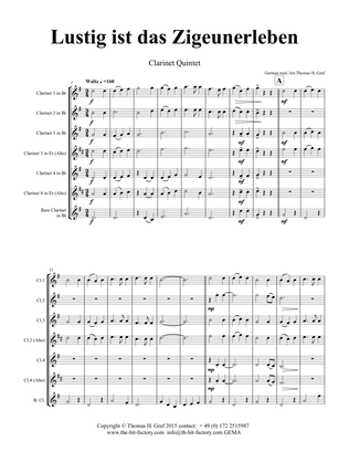 Lustig ist das Zigeunerleben - German Folk Song Waltz October Fest - Clarinet Quartet