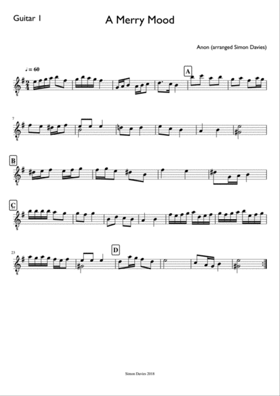 A Merry Mood - Anon. (arranged for beginner/intermediate guitar ensemble) Guitar Ensemble scores gallery preview page 3