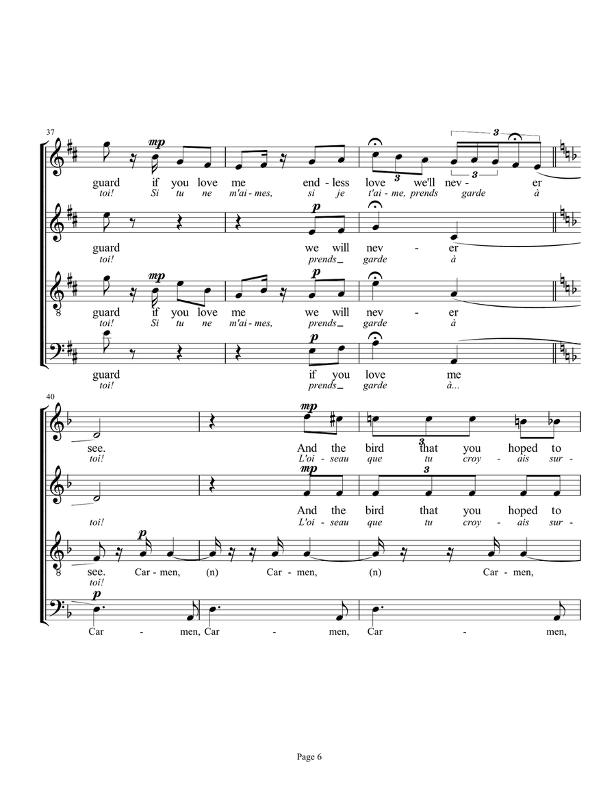 L'amour est un oiseau rebelle (Habañera from CARMEN) 4-Part scores gallery preview page 6