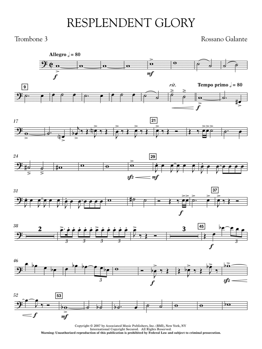 Resplendent Glory - Trombone 3 Concert Band scores gallery preview page 1