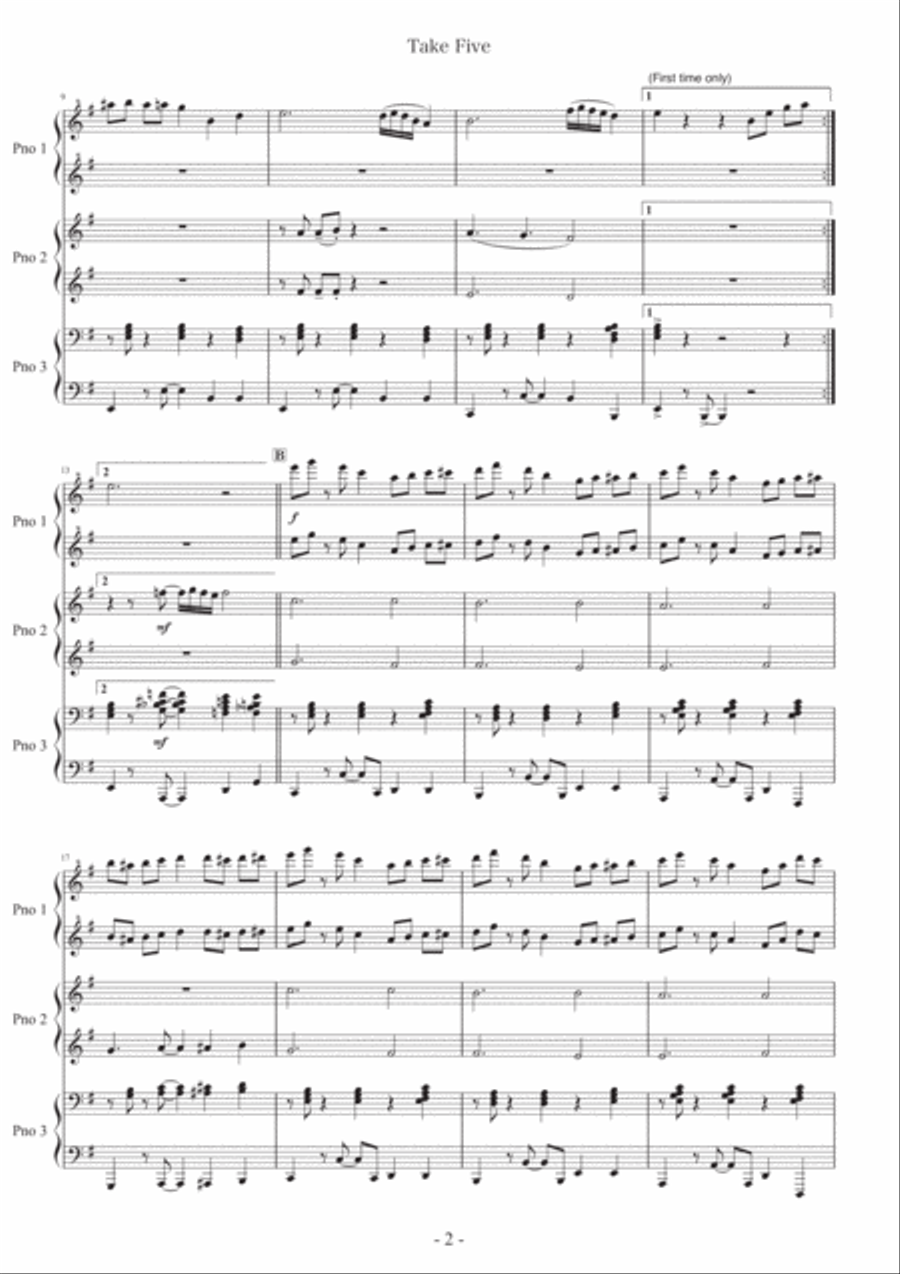 Take Five Take Five Piano Solo scores gallery preview page 3