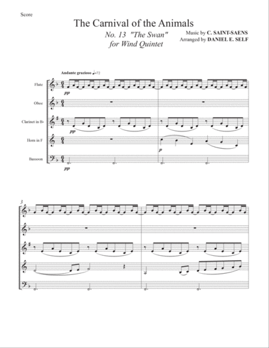 Le Cygne (The Swan) Woodwind Quintet scores gallery preview page 2