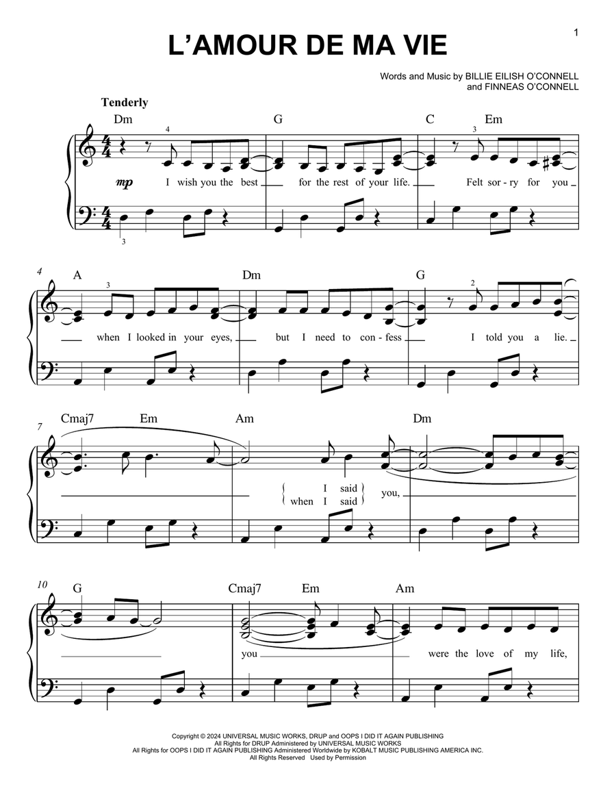 L'AMOUR DE MA VIE Easy Piano scores gallery preview page 1
