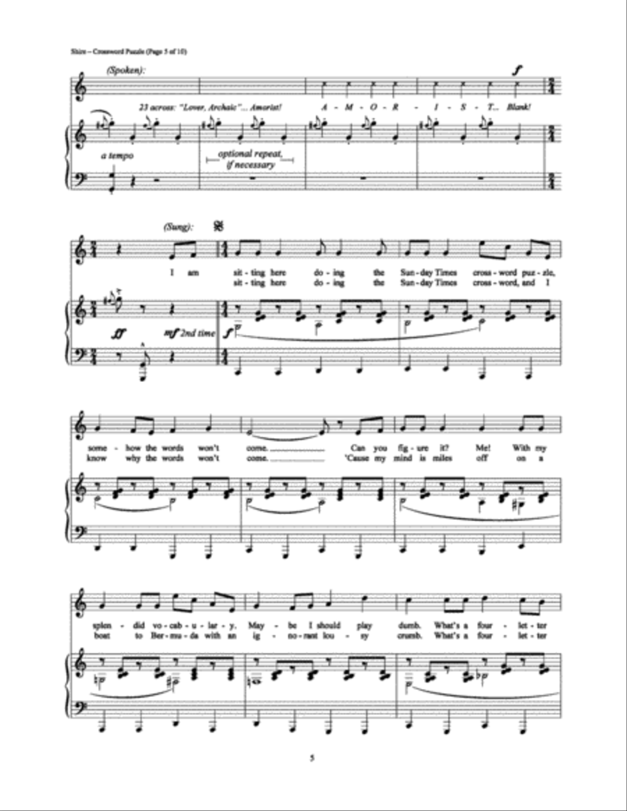 Crossword Puzzle by David Shire Piano Vocal Guitar Digital Sheet