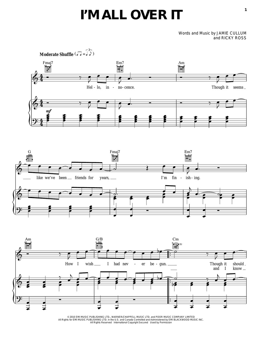 I'm All Over It Piano, Vocal, Guitar scores gallery preview page 1