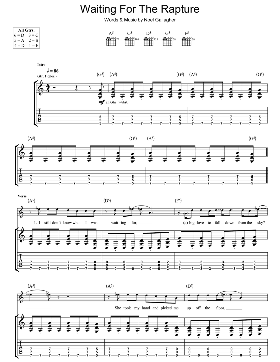 Waiting For The Rapture Waiting For The Rapture Guitar Tablature scores gallery preview page 1
