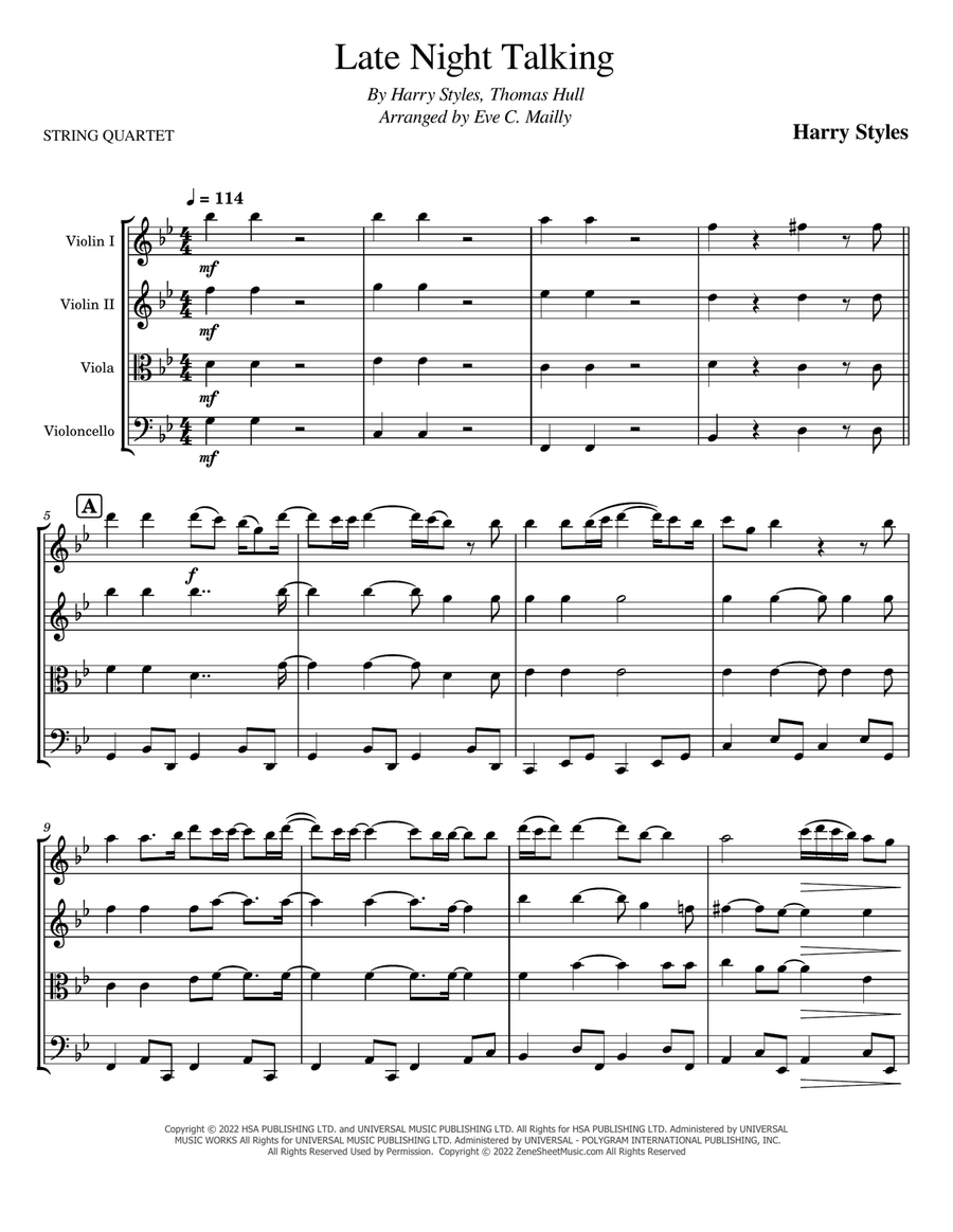 Late Night Talking Late Night Talking String Quartet scores gallery preview page 1