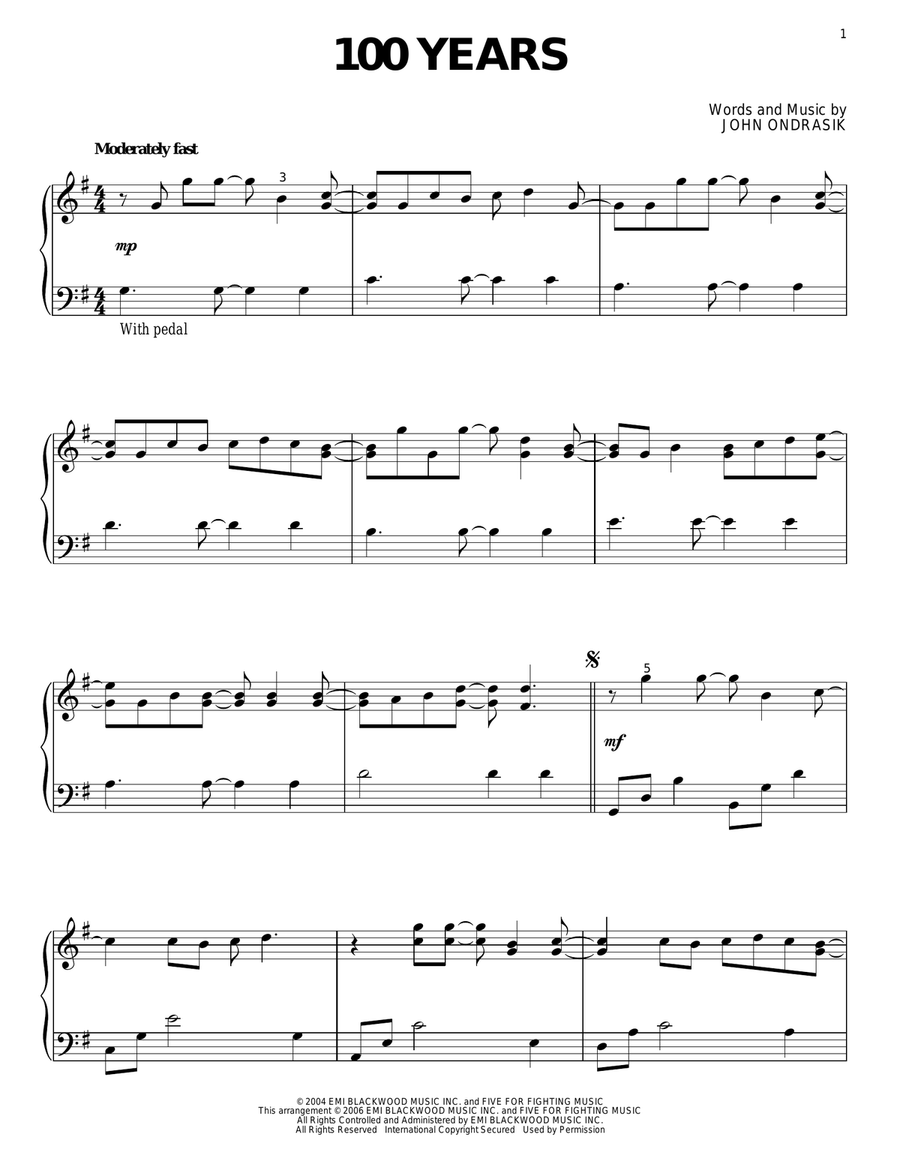 100 Years Piano Solo scores gallery preview page 1