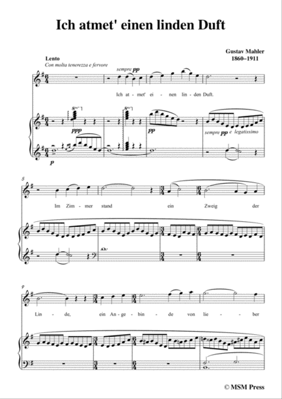 Mahler-Ich atmet' einen linden Duft in G Major,for Voice and Piano Voice Solo scores gallery preview page 3