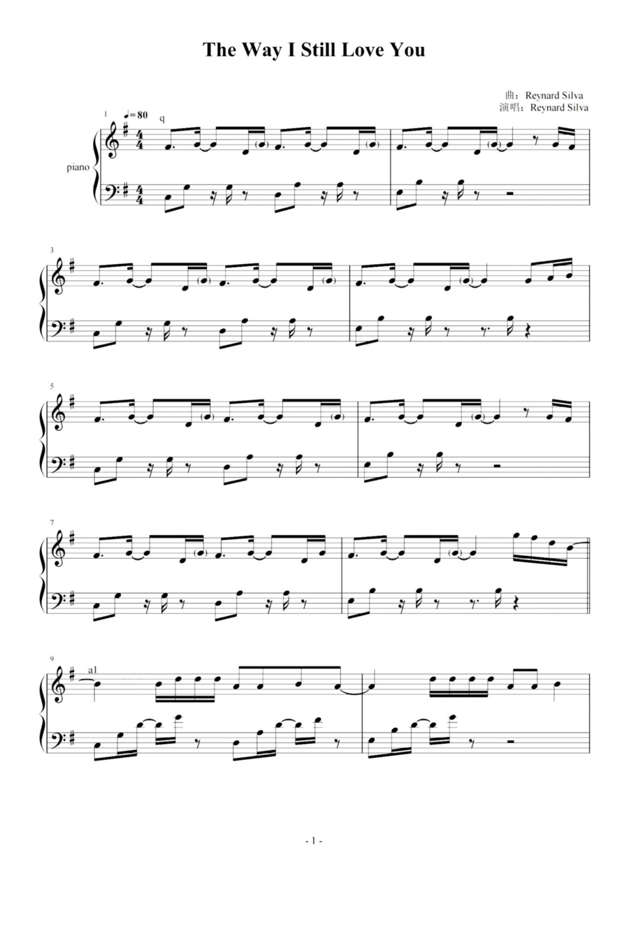 The Way I Still Love You Piano Solo scores gallery preview page 1