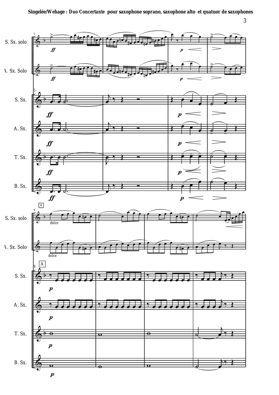 Jean-Baptiste Singelée Duo Concertante, Opus 55 arranged for soprano saxophone, alto saxophone and S Woodwind Quartet scores gallery preview page 3