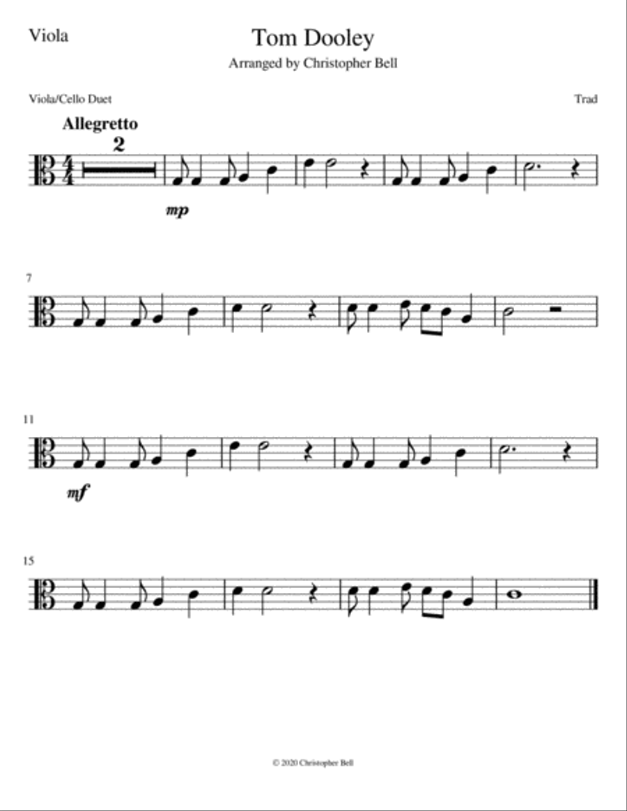 Tom Dooley - Easy Viola/Cello Duet String Duet scores gallery preview page 2