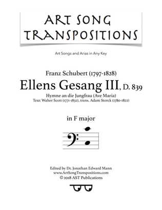 Book cover for SCHUBERT: Ellens Gesang III, D. 839 (transposed to F major)