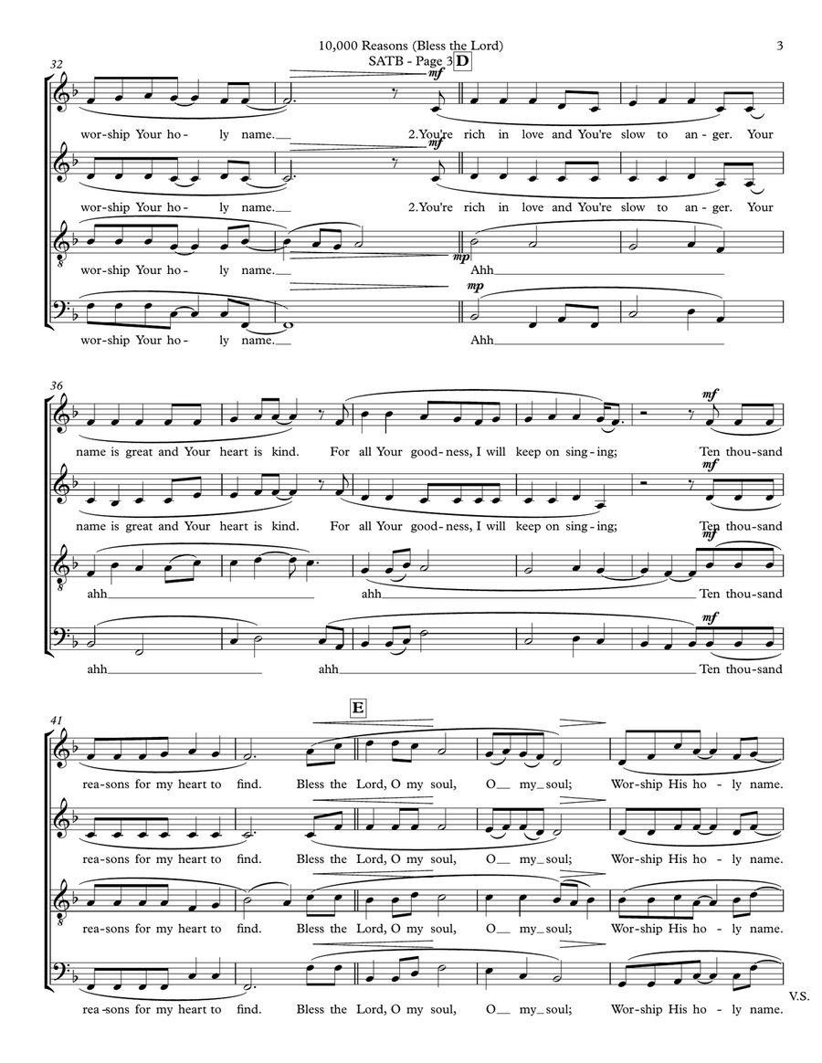 10,000 Reasons (Bless The Lord) 4-Part scores gallery preview page 3