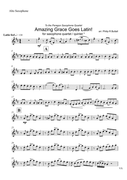 Amazing Grace Goes Latin (Saxophone Quartet / Quintet) - Set of Parts [x4 / 5]