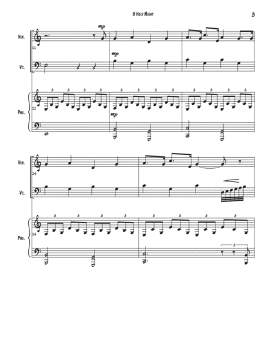 O Holy Night for Trio (Violin, Cello, and Piano) Parts Included, Digital Download Piano Trio scores gallery preview page 3