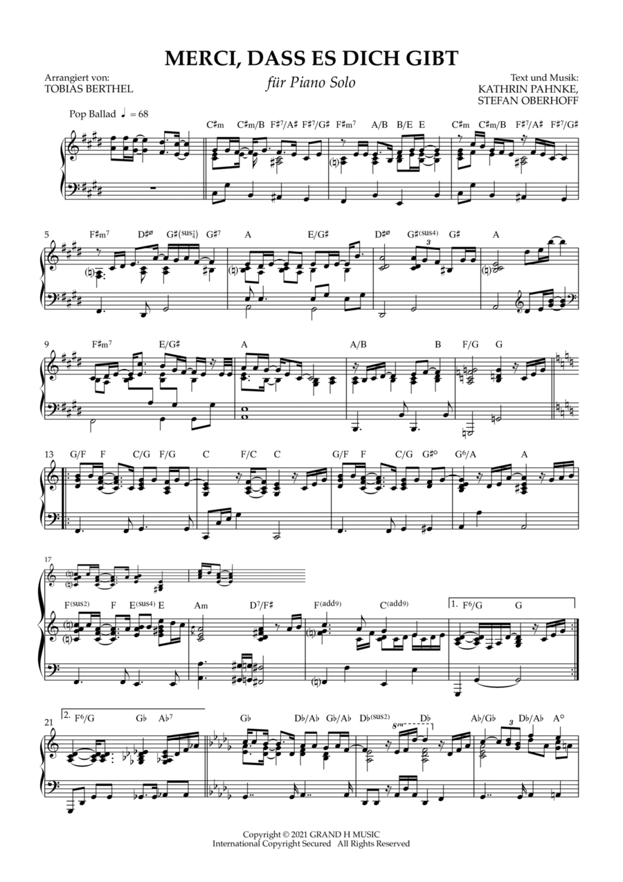 Merci, Dass Es Dich Gibt Piano Solo scores gallery preview page 1