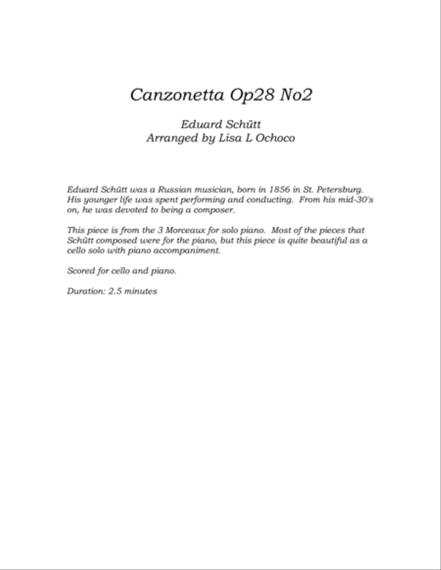 Canzonetta Op28 No2 for Cello and Piano Piano scores gallery preview page 4