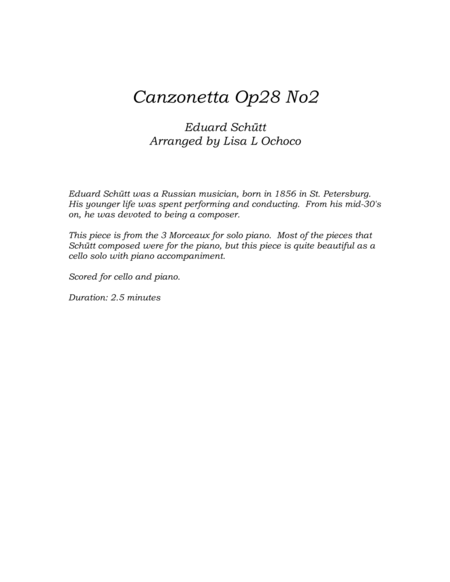 Canzonetta Op28 No2 for Cello and Piano image number null