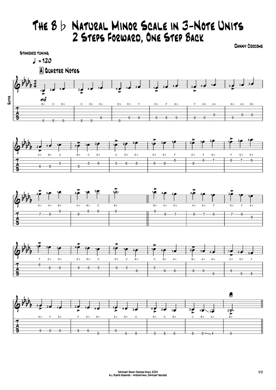 The Bb Natural Minor Scale in 3-Note Units (2 Steps Forward, One Step Back)