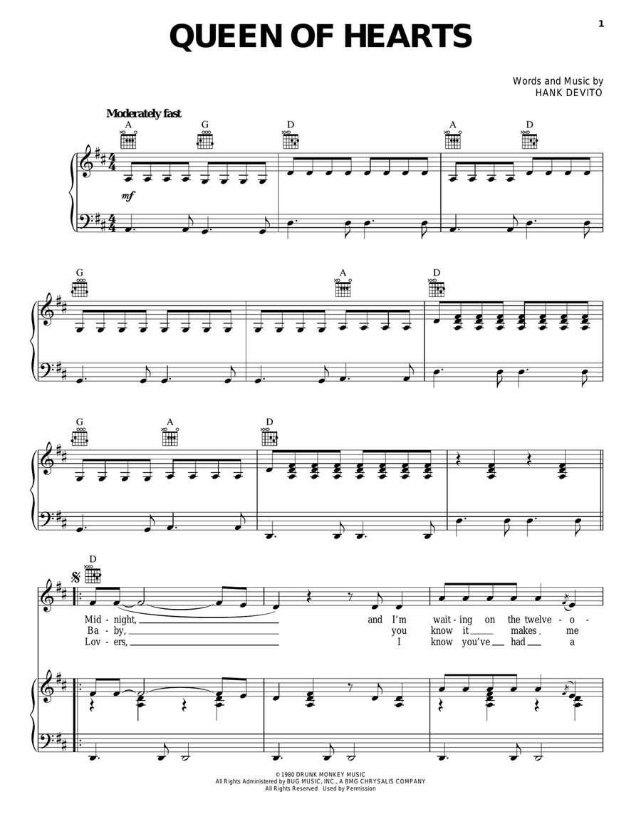 Queen Of Hearts Piano, Vocal, Guitar scores gallery preview page 1