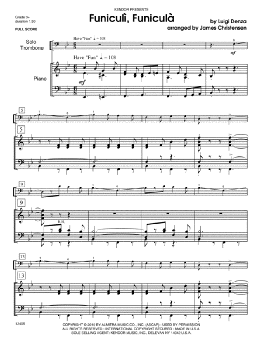 Funiculi, Funicula Funiculi, Funicula Trombone scores gallery preview page 2