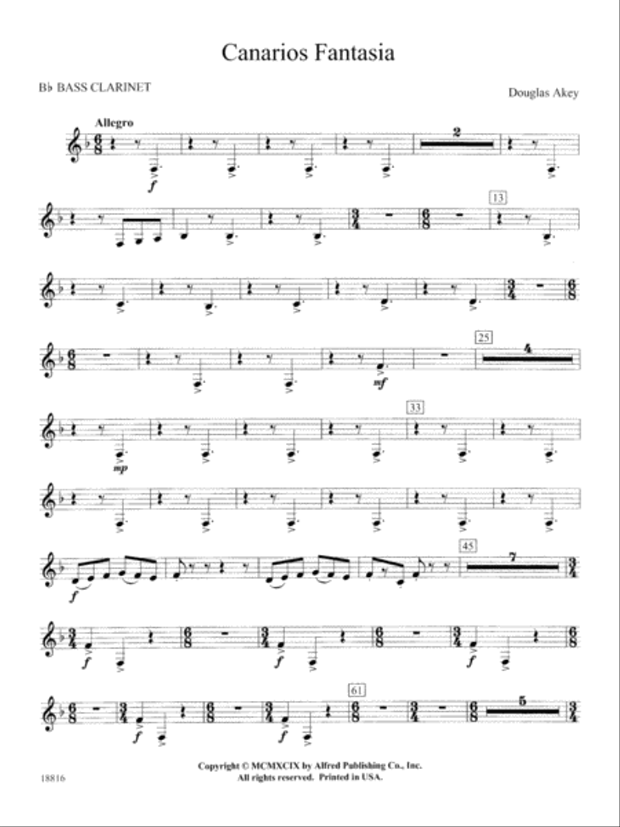 Canarios Fantasia: B-flat Bass Clarinet Concert Band scores gallery preview page 1