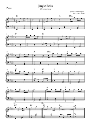 Jingle Bells (Christmas Song) for Easy Piano Solo with Chords (E Major)