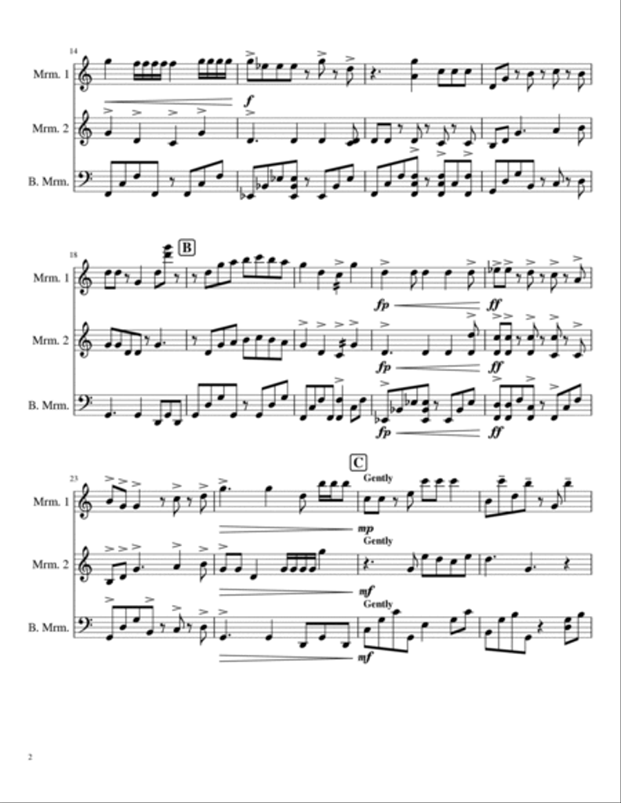 Dire, Dire, Docks - For Marimba Trio Percussion Ensemble scores gallery preview page 2