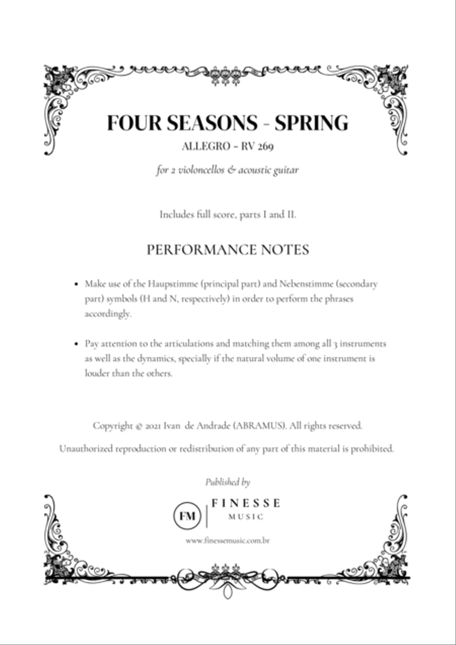 TRIO - Four Seasons Spring (Allegro) for 2 CELLOS and ACOUSTIC GUITAR - F Major Small Ensemble scores gallery preview page 2