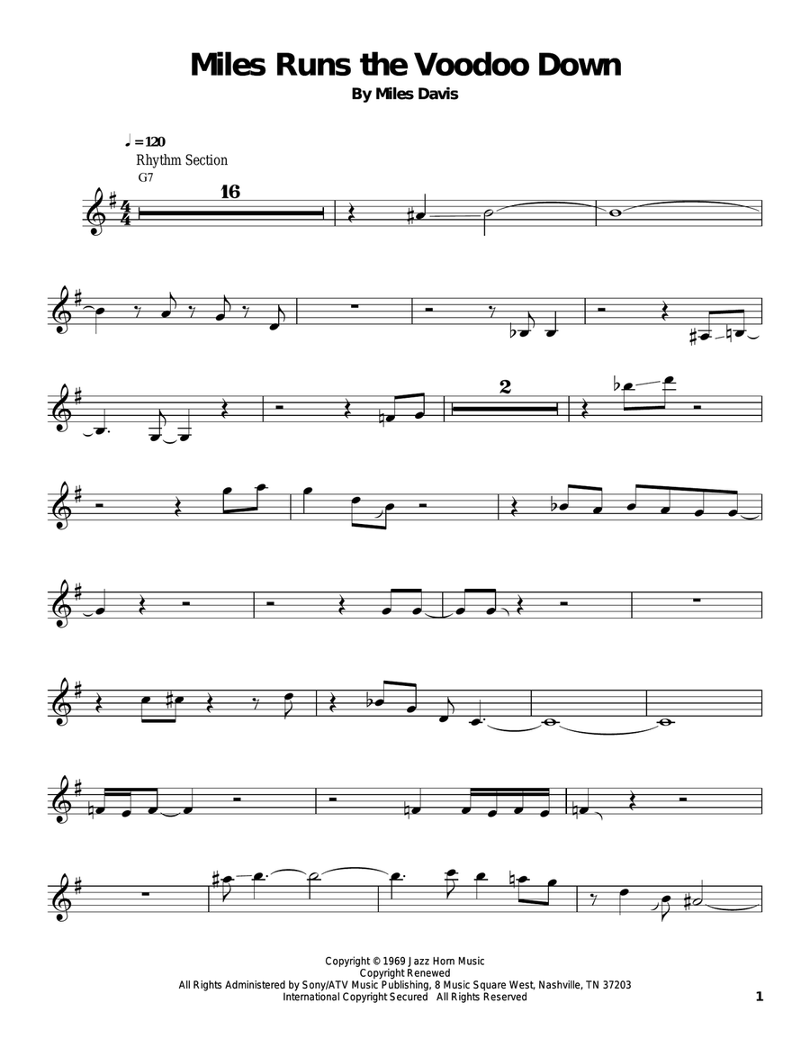 Miles Runs The Voodoo Down Trumpet scores gallery preview page 1