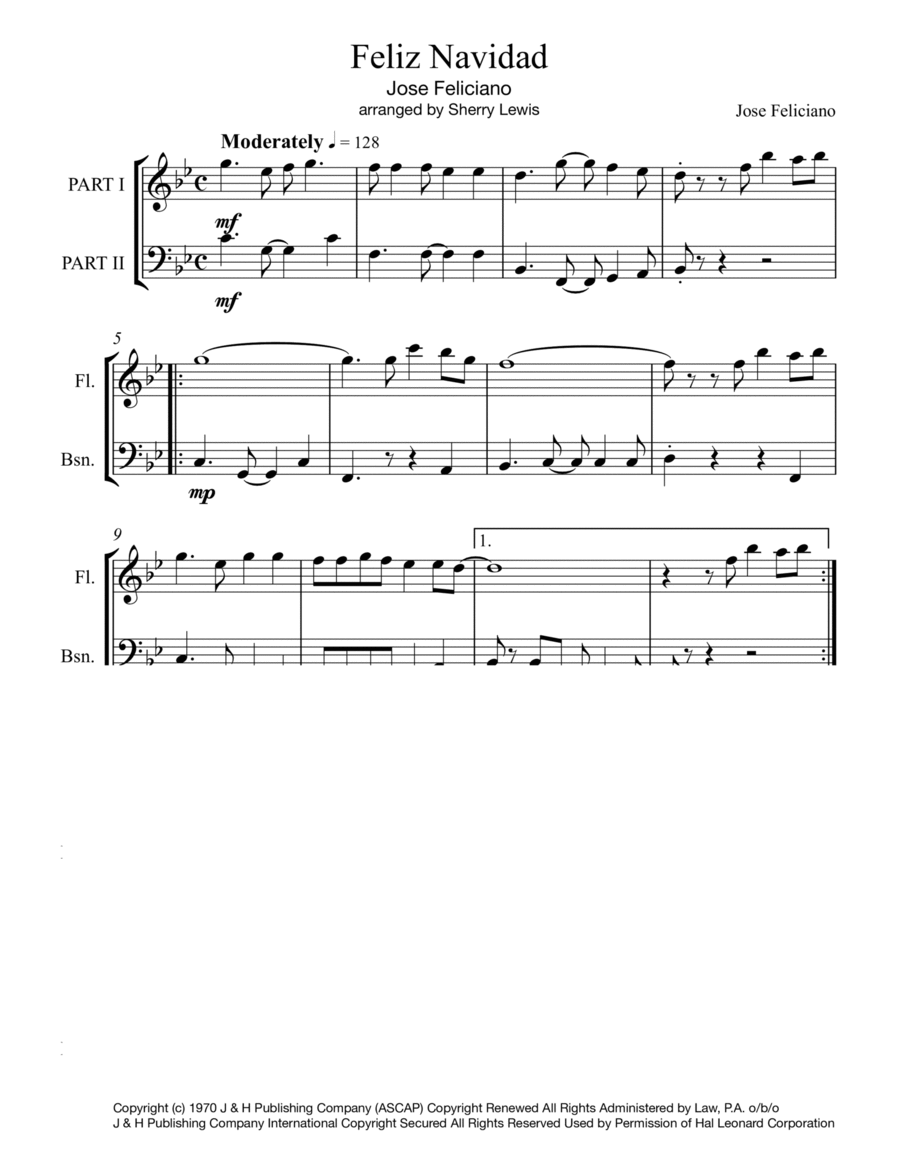 Feliz Navidad Woodwind Duet scores gallery preview page 1