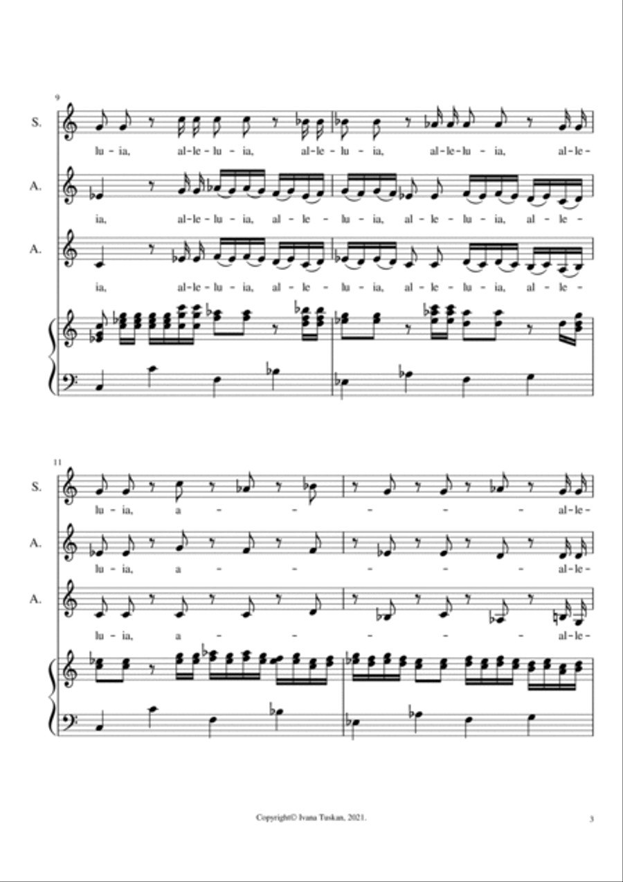 Alleluia from Der Herr ist mit mir Cantate BuxWV15 for SAA and keyboard instrument SSA scores gallery preview page 3