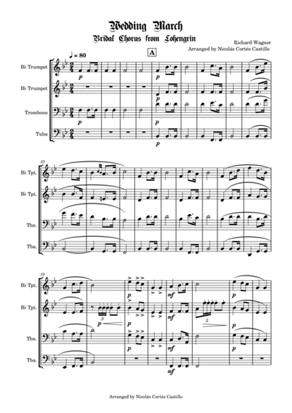 Richard Wagner - Bridal Chorus (Wedding March) for Brass Quartet image number null