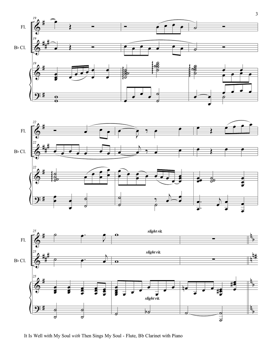 IT IS WELL WITH MY SOUL with THEN SINGS MY SOUL (Trio – Flute & Bb Clarinet with Piano) Score and Pa Woodwind Duet scores gallery preview page 4