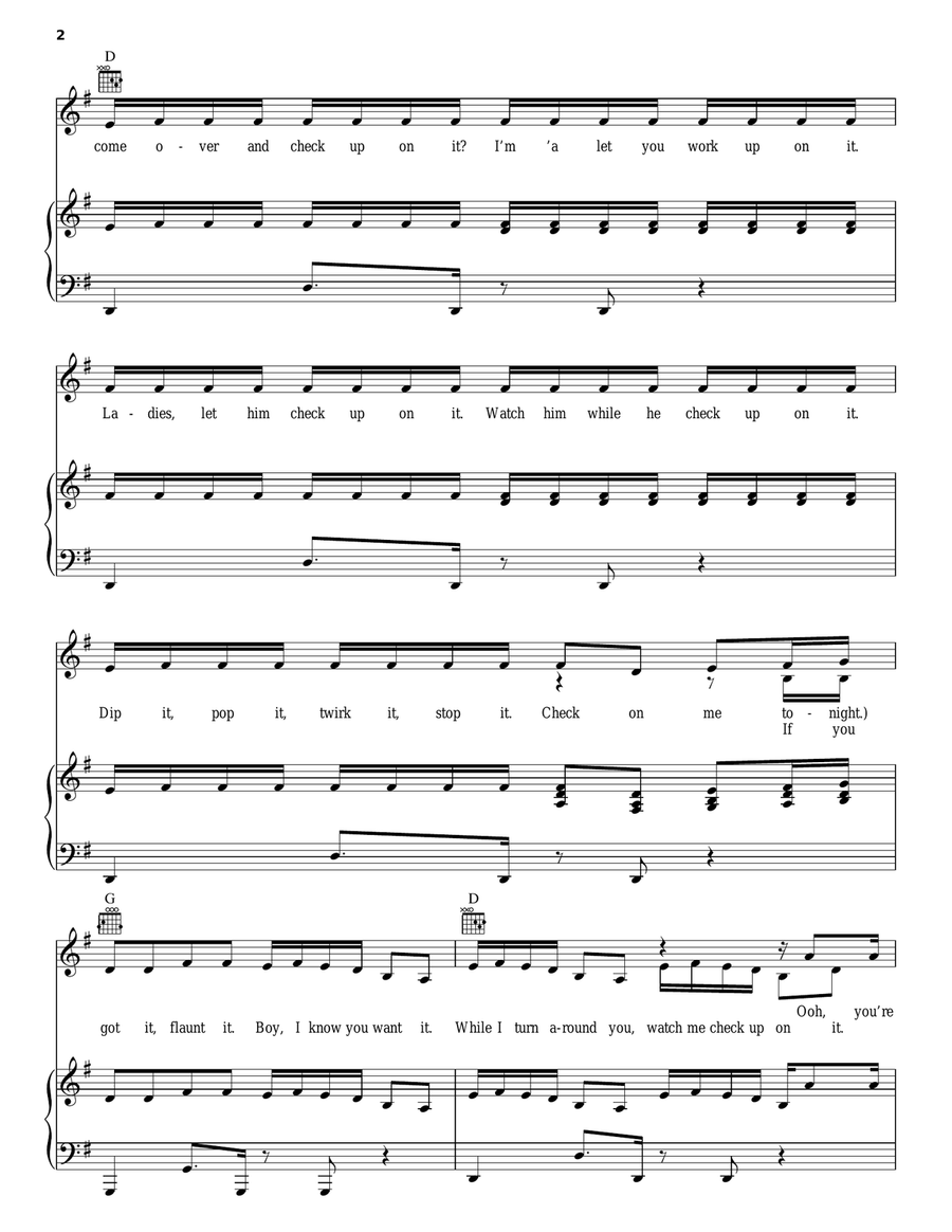 Check On It Piano, Vocal, Guitar scores gallery preview page 2