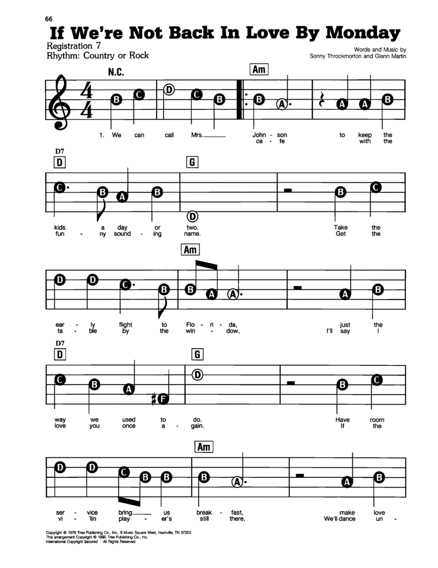 If We're Not Back In Love By Monday Easy Piano scores gallery preview page 1