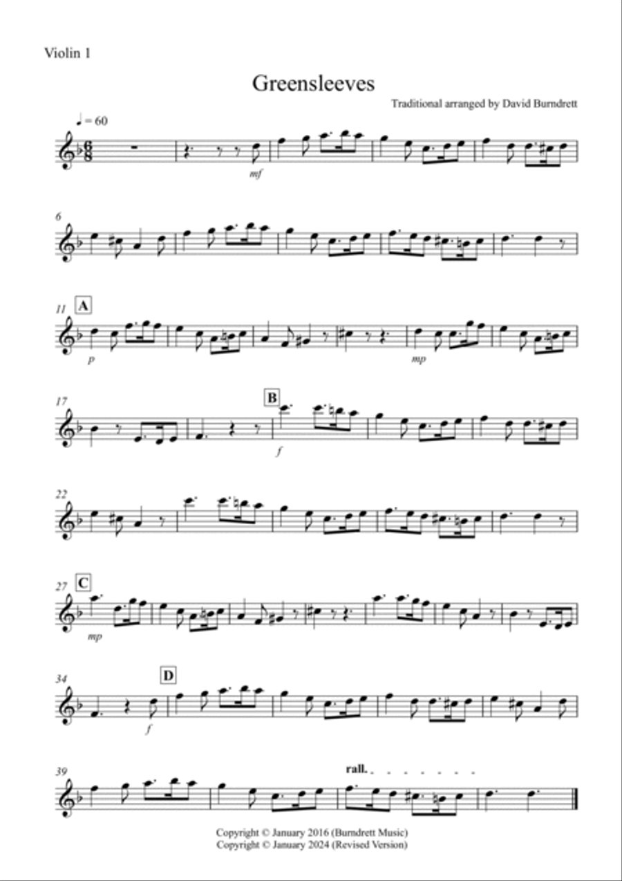 Greensleeves for Violin Trio Violin scores gallery preview page 3