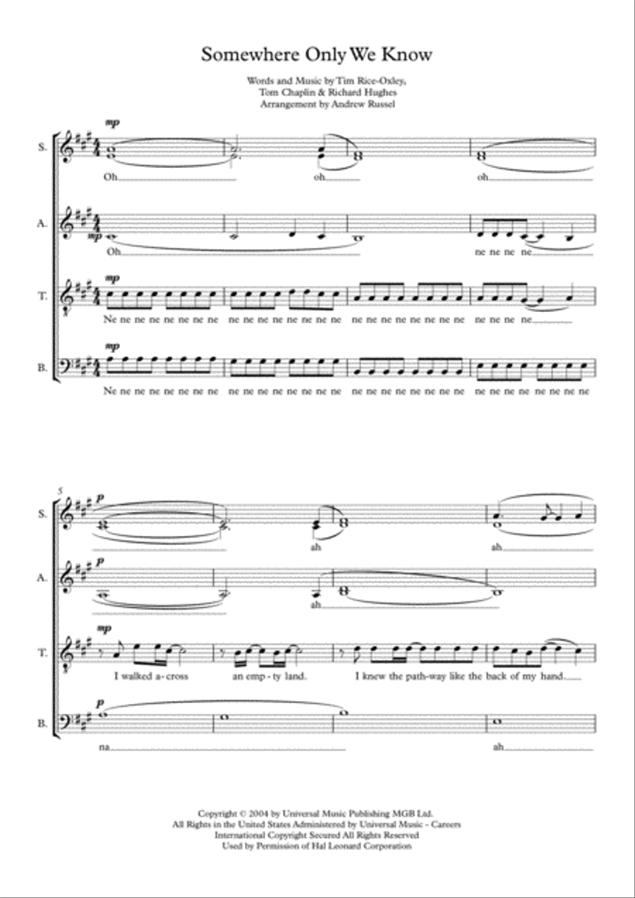Somewhere Only We Know 4-Part scores gallery preview page 2