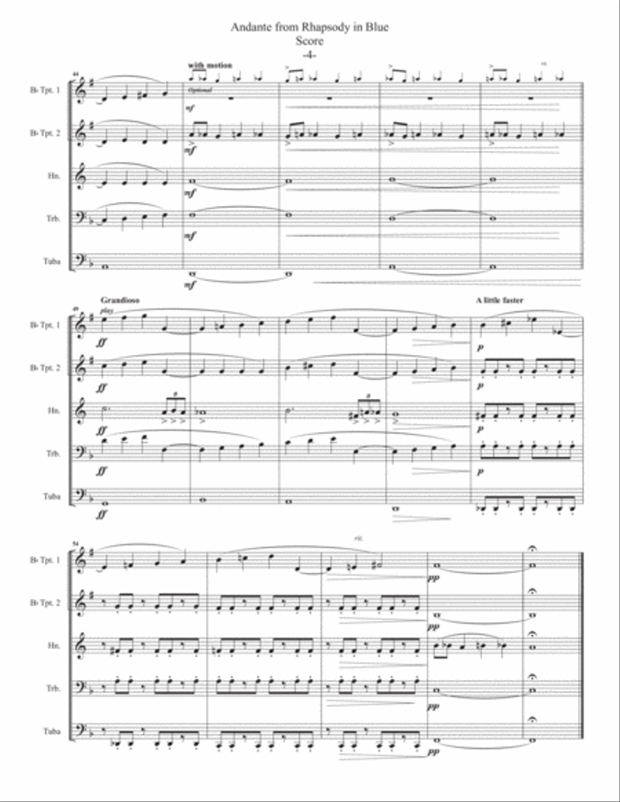 Andante from Rhapsody in Blue for Brass Quintet Brass Quintet scores gallery preview page 5