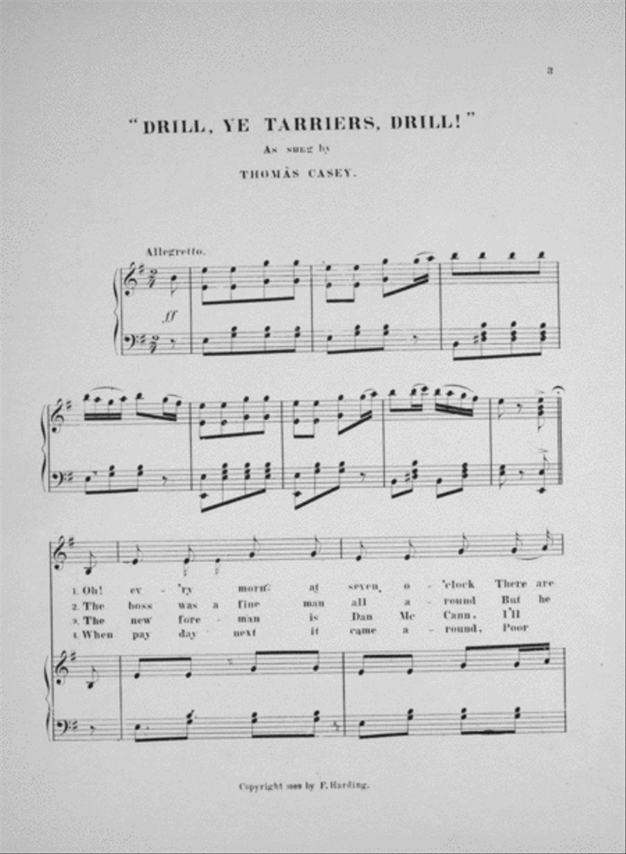 Irish Comic Song by Thomas Casey. Drill Ye Tarrier Voice scores gallery preview page 3
